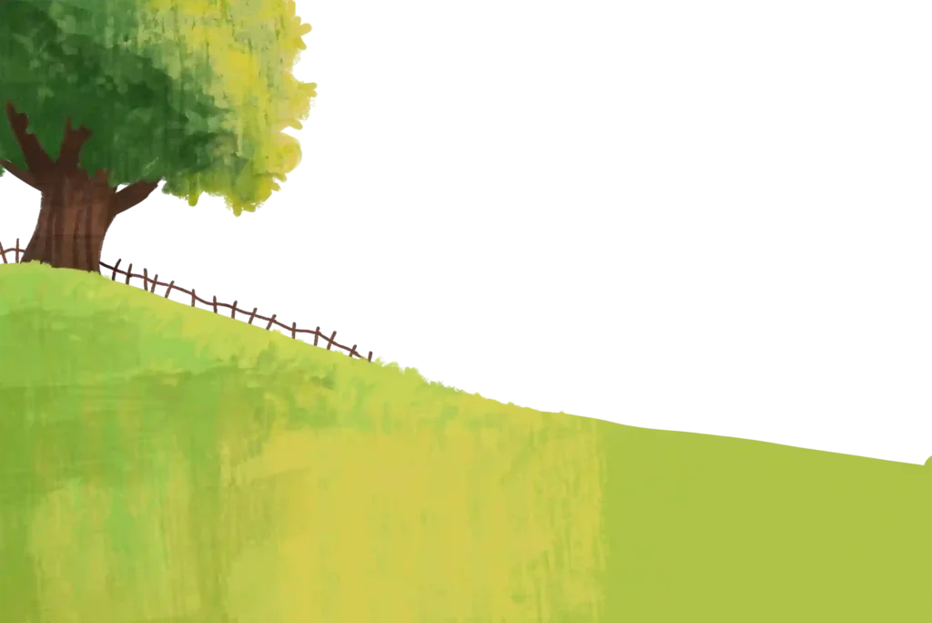 Kidlit illustration of a tree on a hill