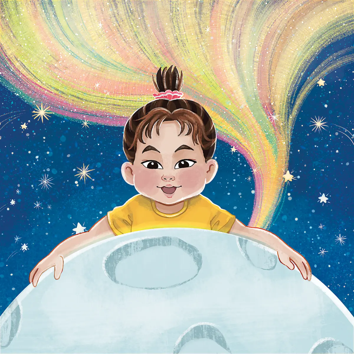 Children's book cover of a little girl who loves the moon