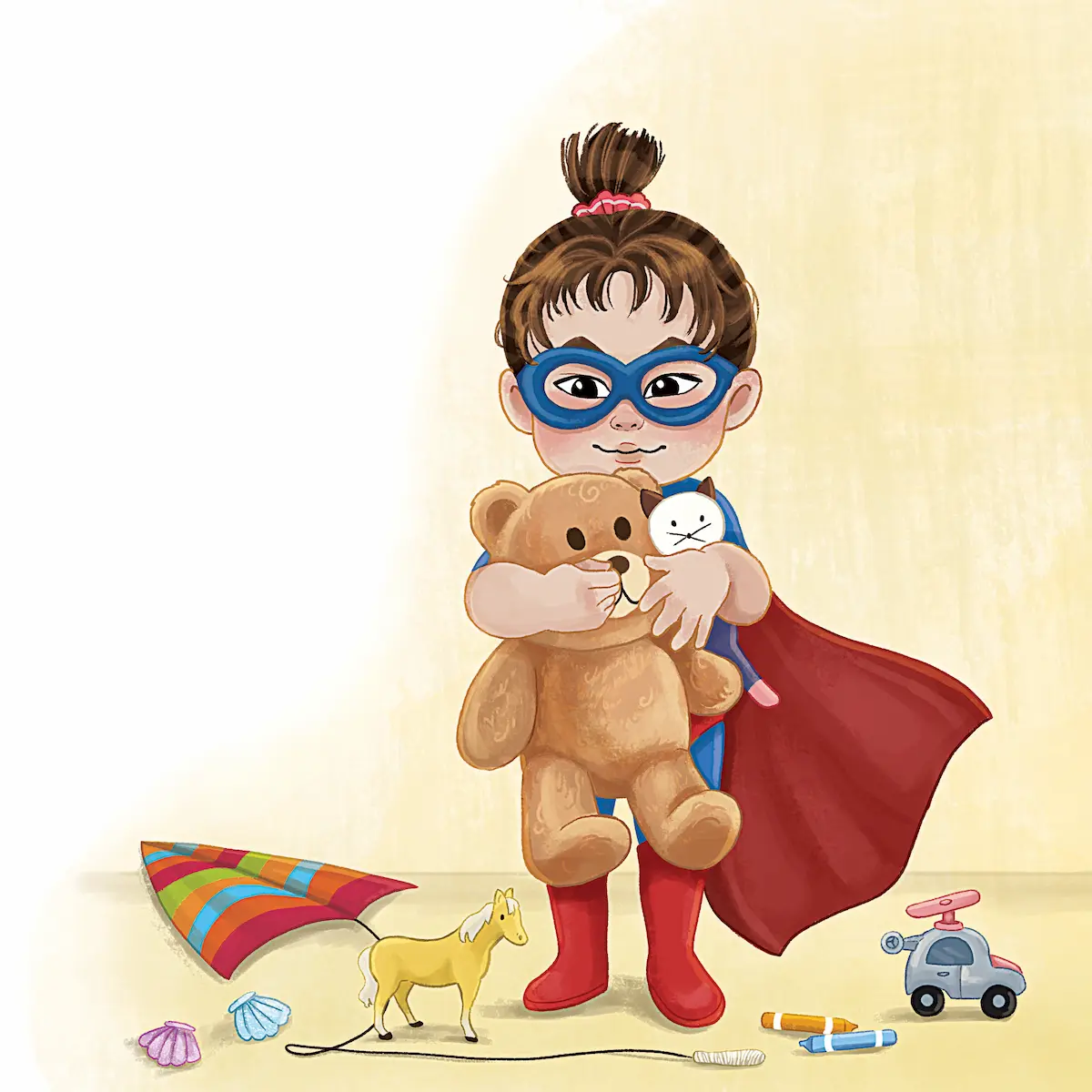 Kidlit illustration of a little girl playing