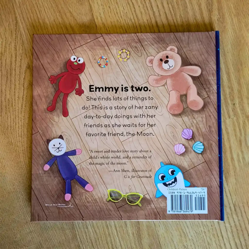 Emmy and the Moon - back cover. Childrens book illustrations by Noam Levi. Written by Audra Honaker.