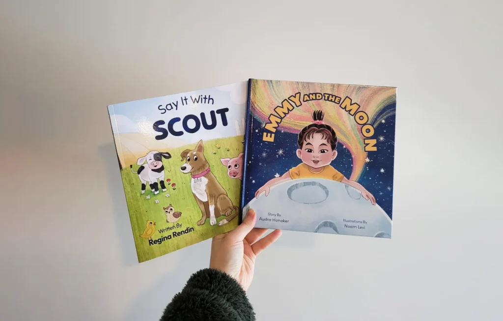 Children's Book Illustration by Noam Levi. Say It With Scout by Regina Rendin and Emmy and the Moon by Audra Honaker
