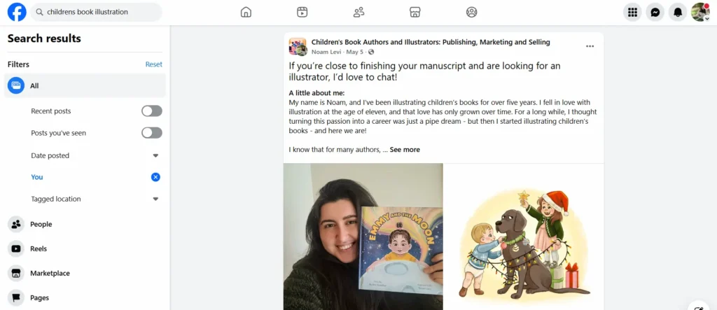 An example of a children's book illustration post that I wrote on Facebook