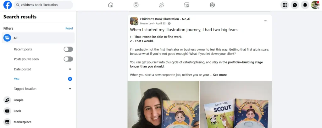 Another example of a facebook post that I wrote in a children's book illustration group.
